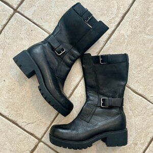 Double H 7.5 Black Leather Harness Buckle Chunky Boots